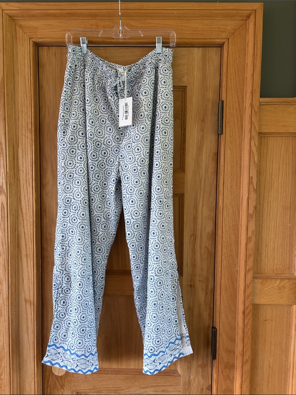 Blue Printed women’s Pull-On Lounge Pants with elastic drawstring waist